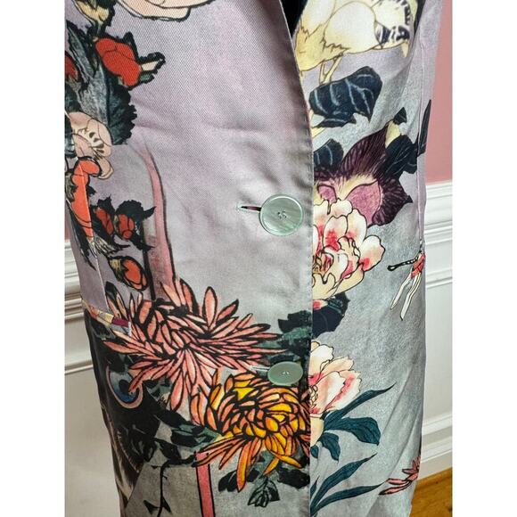 Rochas Floral Printed Blazer Vest Sz 44 Sleeveless Silk Peak Lapel Made in Italy - Picture 7 of 9